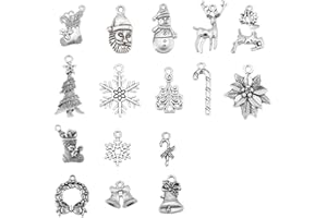SUNNYCLUE 1 Box 64Pcs 16 Style Christmas Charms Reindeer Santa Claus Pendants Snowflake for Jewelry Making Candy Cane Jingle Bell Xmas Bracelet Earring Gift Decor (FIND-SC0002-61-UK7)
