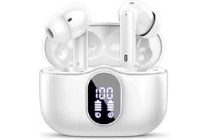 BTOOTOS Cuffie Bluetooth, Auricolari Bluetooth 5.3 con 4 Mic, Cuffie Wireless In Ear HiFi Stereo, Cuffiette Bluetooth 36Ore LED Display, Cuffie Senza Fili IP7 Impermeabili, USB-C,Touch Control, Bianco