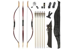 SHARROW Tir à l'arc Traditionnel Arc Classique et Flèches Ensemble Arc Long 25lbs-40lbs Fait Main Longbow Arc en Bois Mongol Horsebow Arc de Chasse pour la Pratique de la Chasse aux Adultes