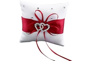 Gemini_mall® Coussin pour alliances en forme de cœur avec strass Rouge 10 x 10 cm