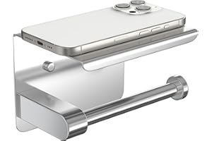 AZOMKER Porta Carta Igienica Adesivo, Porta Rotolo Carta Igienica da Parete, Portarotolo Carta Igienica, Accessori Bagno, Adesivo 3M/Montaggio a Vite (Argento)