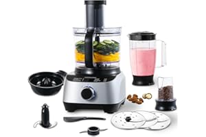 SNDOAS Robot da cucina, ciotola da 3,5 L, Bicchiere frullatore da 1.5 L, 1300 W, Dischi in acciaio inox per sminuzzare/affettare, Macinacaffè, Argento