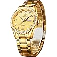 OLEVS Diamond Watches for Men,Business Dress Watch Waterproof Luminous,Male Golden Big Dial Luxury Casual Quartz Analog Watches with Day Date Calendar and Stainless Steel Band