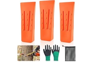 Udbrud Kettensägen Fällkeil Set, 3 Stück Forstkeil Kunststoff mit 1 Paar Handschuhe und 1 Netztasche, 6 Zoll Forst Zubehör Wald Fällheber Forstkeil Holzspaltbaum Schneidekeil für Sicheres Baumschneide