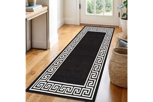 Trendy Realm Athena Runner Rug – Large Non-Slip Washable Carpet for Living Room, Bedroom, Hallway, Lounge, Dining, Kitchen, Modern Indoor Long Floor Runners (Black & White, 66x120 cm)