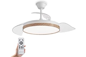 YOEVU EOS NATURE - Ventilador de Techo, Luz LED Regulable, Control a distancia, Difusor Madera haya, Aspas retráctiles (Madera | Sin Wifi)