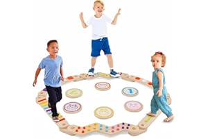 EULEUY Wooden Balance Beam and Balance Stone for Kids,Sensory Balance Board,Montessori Obstacle Course For Toddler Indoor & Outdoor,Coordination & Stability Exercise Game,Toy/Gift For Girls Boys 3+