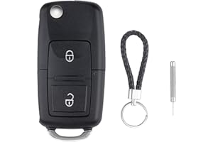ZIGefofo 2 Botones Carcasa Llave de Coche Compatible con VW Golf 4 5 6 MK4 Passat Polo Bora Transporter Touran Sko-da Fabia Octavia Mando a Distancia Carcasa Funda Llaves con Llavero