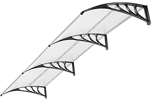 VIVOHOME Auvent de Porte et fenêtres 300x100cm Marquise de Porte Exterieur en Polycarbonate Transparent auvent en Arc pentu Protection Contre Pluie et UV pour Terrasse Balcon Patio