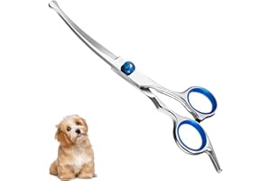YUNXCNA Ciseaux de Toilettage Pour Chiens, Ciseaux Courbes pour Chiens, Ciseaux pour Chien Acier Inoxydable, Ciseaux à Fourrure, Ciseaux pour Animaux de Compagnie, Pour Chiens, Chats