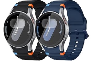 Raradev 2 paires de bracelets de 20 mm compatibles avec Samsung Galaxy Watch 7 6 5 4 bracelets, (40/44mm) /6 Classic (46/42/47/43mm)/FE/5 Pro(45mm), Bracelets sportifs en silicone souple sans espaces