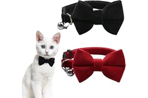 DHWEKU 2 Piezas Collar de Gato de Terciopelo con Campana y Pajarita Ajustable, Collar de Gato para Gatito, Pajarita de Seguridad para Cachorros pequeños, Color básico, Corbata de Lazo para Gatos