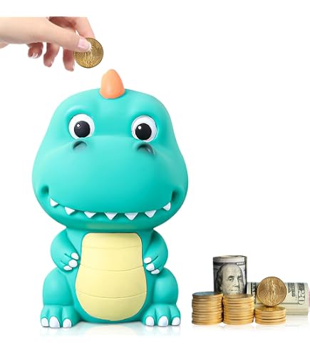 Salvadanaio Dinosauro Verde In PVC Per Bambini - Infrangibile Con Tappo Rimuovibile - Giocattolo E Decorazione
