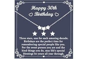GIFTGEM 30th 40th 50th Birthday Gifts for Women - Sterling Silver Dainty Three Star Necklace as Birthday Gift Ideas, 6mm Star Beads for Wife, Colleagues & Best Friend