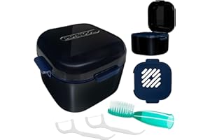DIDATOOL Prothese Box, Prothesendose, Zahnprothesen Box mit Filter, Prothesen mit Fingerzahnbürste für die Aufbewahrung und zum Eintauchen Zahnersatz Reinigungsbäder (Schwarz)