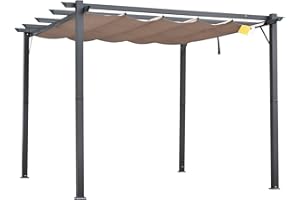 Outsunny Pérgola con Techo Retráctil Pérgola de Aluminio 3x3 m Cenador con Tela de Poliéster Resistente al Agua Anti-UV Pabellón para Jardín Patio Terraza Exterior Marrón y Gris