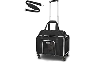 Petskd Top-Expandable Pet Carrier with Wheels 18x11x9.5 Inches Alaska Airline Approved, Soft-Sided Carrier for Small Cats and Dogs with Locking Safety Zippers and Anti-Scratch Mesh(Black)