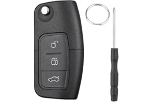 Chaexii Ford Key Fob Replacement,Key Case Cover for Ford Focus Fiesta MK7 C-Max S-Max Kuga KA Mondeo MK4 Galaxy Connect ,3 Buttons Fiesta Key Case + Keyring ＆ Screwdriver