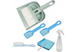 Reyshin Haustier Kehrschaufel Set Mini Besen Set Käfigreiniger für Kaninchen Meerschweinchen Hamster kloschaufel und Besen Set mit Sprühflasche und Hamster Schaufel (Blau)