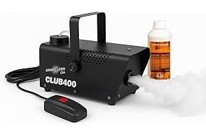 SPARKLERS CLUB Macchina da fumo 400 W con liquido 1 L incluso? Flusso potente e serbatoio 0,3L? Tempo di riscaldamento rapido? Compatto e portatile? Ideale per DJ e serate