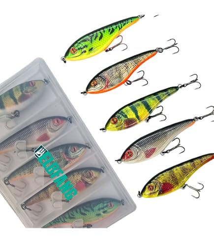 Ryvera Lot De 5 Leurres Pêche Brochet – ABS, Hochets Intégrés, Hameçons Triples, 9 Segments, 10 Cm, Eau Douce Et Salée