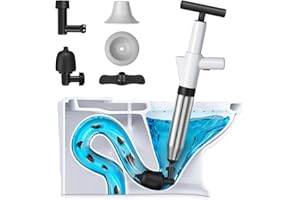 Hohong Toilet Plunger, High Pressure Air Plunger Kit Air Drain Blaster Bathroom with 4 Replaceable Heads for Sink Toilet Floor Drain and Pipe Clog - White