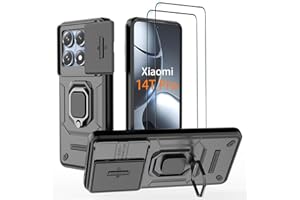 DERHAN Hülle für Xiaomi 14T Pro 5G, Panzerhülle mit Schutzfilm [2 Stück] + Slide Camera [Kameraschutz], Stoßfeste Schutzhülle Handyhülle mit Ringhalte - Schwarz