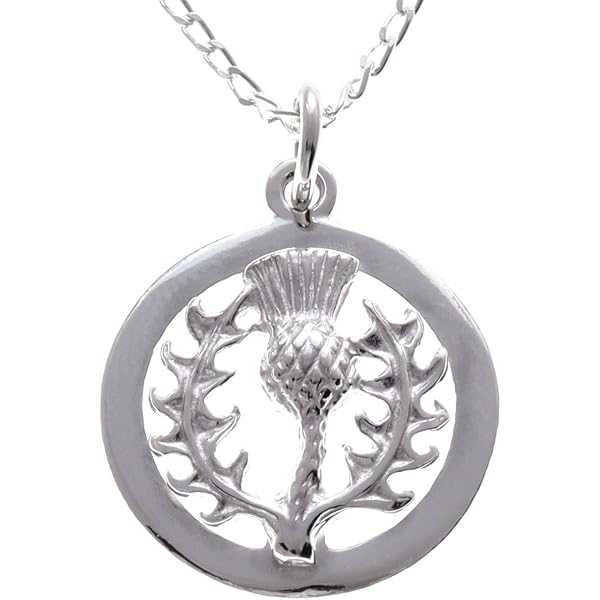 ORTAK Ciondolo Cardo Scozzese In Argento 925 Fatto A Mano - Collana Con Catena Grano 45cm - Gioiello Floreale Vittoriano