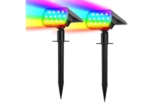 Flaow Solar Color Changing Lights - Multi-Color RGB Landscape Spotlights, IP65 Waterproof Solar Powered Garden Lights for Pathway, Tree, Garden