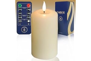 Ember Candles™ 12.5cm Signature Ivory LED Flickering Battery Candle – 100% Real Wax, Ultra-Realistic, Flameless, Hand-Poured Design, 6-Hour Timer for Safe Indoor Use (Without Remote Control)