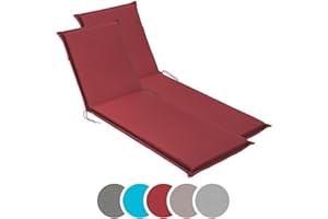 sleepling 193933 Lot de 2 Coussins d'extérieur pour chaises Longues | Chaise de Jardin | Bain de Soleil | Fabriqué en UE | Bande de réglage | Housse Amovible et Lavable, 190 x 58 x 6 cm, Rouge