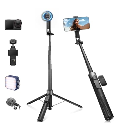 UBeesize Trípode Estabilizador Con Seguimiento Facial IA 360°, Mando A Distancia, 2 Luces LED, Altura Ajustable De 30 A 178 Cm, Para Móvil Y GoPro
