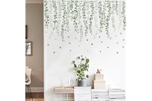 Runtoo Calcomanías de pared de hojas de vid de eucalipto para colgar plantas verdes, calcomanías de pared para sala de estar, dormitorio, guardería, decoración del hogar