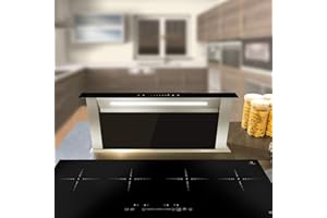 KKT KOLBE Campana Extractora 60 cm | Campana de Tiro Descendente | acero inoxidable | vidrio negro | apagado automático | Funcionamiento táctil | DRAFT600