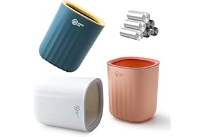 QLFJ-FurDec 3 Pezzi Mini Bidone Spazzatura per Bagno, Pattumiera da Tavolo con 120 Sacchetti di Cestino, Design Compatto, Pattumiera Piccoli Uffici in Plastica per la Camera da Letto, 13,7x12,7x15cm