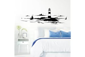 Grandora Adesivo Panorama Paesaggio con Faro - W974 - Nero, (BxH) 120 x 42 cm