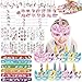 Produktbild MEckily 87 Stück Einhorn Party Mitgebsel Kinder,Mitgebsel Kindergeburtstag Set - Einhorn Papier Masken Schlüsselanhänger Armband Ring Tattoos Schnapparmband,Kinder mädchen Party gastgeschenke