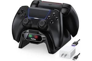 Fachixy Cargador para Mando PS5, 2H rápido Cargador ps5 con 2 Tipos de Cable para Mando PS5, estación de Carga Compatible con mandos DualSense PlayStation 5