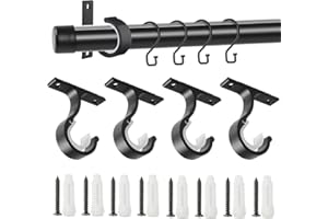 KIRZAX 4 Stück Gardinenstangenhalter, Ø 25 – 28 mm, Robuste Aluminiumlegierung Gardinenstangen Halterung, mit Metallschraube, Verstellbare Gardinenstange Deckenmontage (Schwarz)