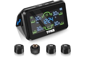 Liwogi Reifendruckkontrollsystem Werkzeuge mit abnehmbarer Halterung, kabelloser TPMS-Solar-Reifendruckmonitor mit Alarm, Zeit-/Temperaturanzeige, 199 Psi für Wohnwagen, LKW, Wohnmobil, Auto