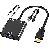 JZMATECH Adaptateur HDMI vers VGA 1080P, Convertisseur HDMI vers VGA (mâle vers Femelle) avec Câble Audio et Câble de Charge 
