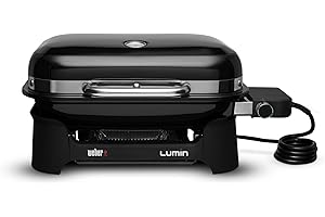 Weber Lumin Compact 91010979 Barbecue électrique, portable, 43 x 32 cm, atteint plus de 315 °C, polyvalent, idéal pour saisir, fumer, cuire à la vapeur ou cuire des aliments - Noir