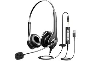 EARBAY USB Headset, PC Headset with Mic with 3.5mm Jack Noise Cancelling Microphone, Lightweight Wired headphones with Mic for Call Center, Cell Phone, Computer, Office, Business, Skype, Zoom, Webinar