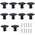 NATUCE 10PCS Matted Black Cabinet Knobs, Drawer Knobs, 30MM Aluminum Alloy, Single Hole Drawer Pull Handle, Cabinet Knobs, Door Pulls with Screws for Cupboard Wardrobe Furniture (Square)