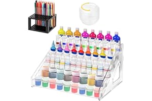 KYYGKY 6 Layer Acrylic Paint Organizer Craft Paint Storage Rack Clear Paint Bottle Holder Shelf Paint Bottles Display Organizer with Paint Brush Holder, Paint Brush Washer for Miniature Paint Set