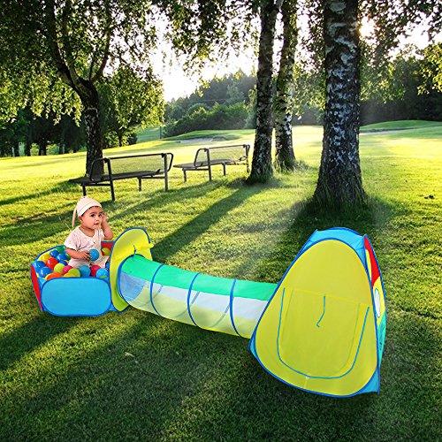 Kids Play Tent with Tunnel and Ball Pool 3 in 1 - VICIVIYA Pop-up Children's Play House with Zipper Storage Bag for Children Baby Dog Indoor and Outdoors Playground (Multi-Color)