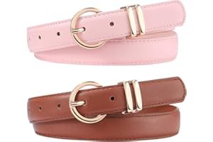 Coubeau 2 Piezas Cinturón de Piel para Niñas Cintura Ajustable con Hebilla Metálica Redonda para Niñas y Mujer para Vaqueros Vestido Pantalones Cortos