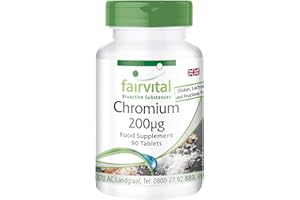 Fairvital | Chromium 200mcg from Chromium picolinate - Bulk Pack for 3 Months - HIGH Dosage - Vegan - 90 Tablets