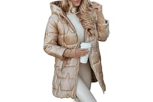 Minetom Manteau Femme Hiver Veste Matelassée Parka Chaud Blouson Zippé Manteaux À Capuche Doudoune Mi Longue Jacket Casual Outercoat Avec Poches