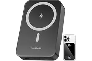 MATAST Magnetic Power Bank 10000mAh，20W Fast Charging Portable Charger, Wireless Power Bank with LED Display, Small USB-C Battery Pack with Mag-safe for iPhone 16/15 Plus/Pro/Max,14/13/12 Series,Black